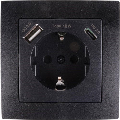 Cargue la imagen en el visor de la galería, Enzo benson inbouw stopcontact ra + usb en usb-c zwart - 4650032