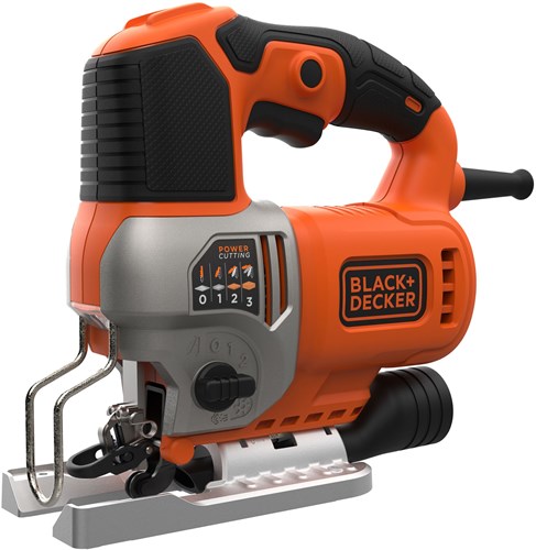 Load image into Gallery viewer, Black+decker bes610k 650w pendeldecoupeerzaag | in koffer | 1 zaagblad voor hout | 1 zaagrechtblad voor hout | antisplinterplaatje - bes610k-qs