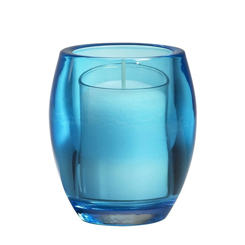 Cargue la imagen en el visor de la galería, Abi bolsius theelichthouder glas oval aqua 77 72mm