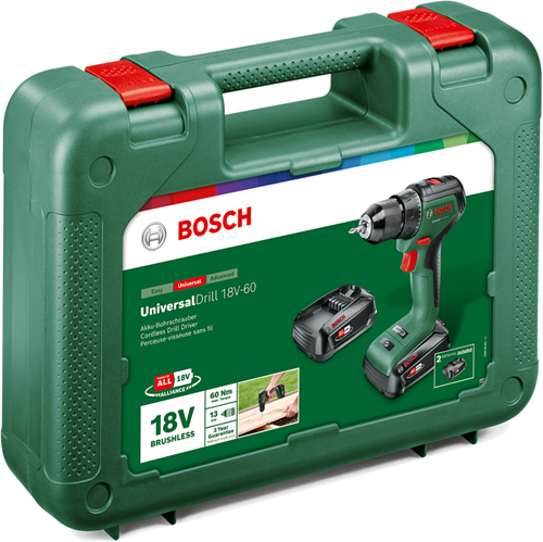 Afbeelding laden in galerijviewer, Bosch groen bosch universaldrill 18v-60 accuschroefboormachine - met 2x 18 v li-ion accu (2,0 ah) en lader