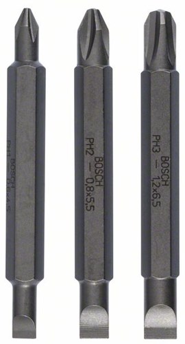 Load image into Gallery viewer, Bosch accessoires 3-delige dubbelbitset s 0,6x4,5, s 0,8x5,5, s 1,2x6,5; ph1, ph2, ph3; 60 mm 3st - 2607001746