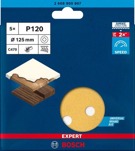 Afbeelding laden in galerijviewer, Bosch accessoires expert c470 schuurpapier voor excenterschuurmachines 125 mm, 8 gaten, k120 5-delig - 2608900807