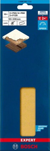 Load image into Gallery viewer, Bosch accessoires expert c470 schuurpapier voor vlakschuurmachines 93 x 230 mm, k3x60 4x80 3x120 10-delig - 2608901112