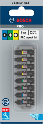 Laden Sie das Bild in Galerie -Viewer, Bosch accessoires pro impact schroefbitset | ph1; ph2; pz1; pz2; t15; t20; t25; t30 | 25 mm | 8-delig - 2608521u61