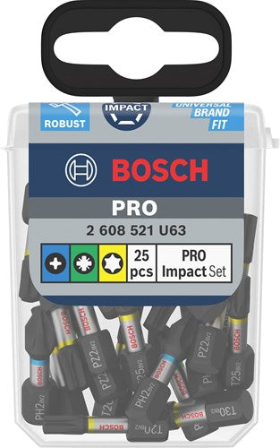 Laden Sie das Bild in Galerie -Viewer, Bosch accessoires pro impact schroefbitset | ph2 (x5) | pz2 (x5) | t20 (x5) | t25 (x5) | t30 (x5) | 25 mm | 25 stuks - 2608521u63
