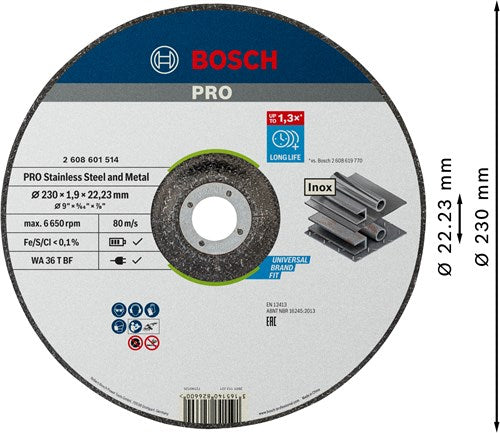 Load image into Gallery viewer, Bosch accessoires pro stainless steel and metal bonded cutting disc | 230 x 1.9 x 22.23 mm | with depressed centre - 2608601514