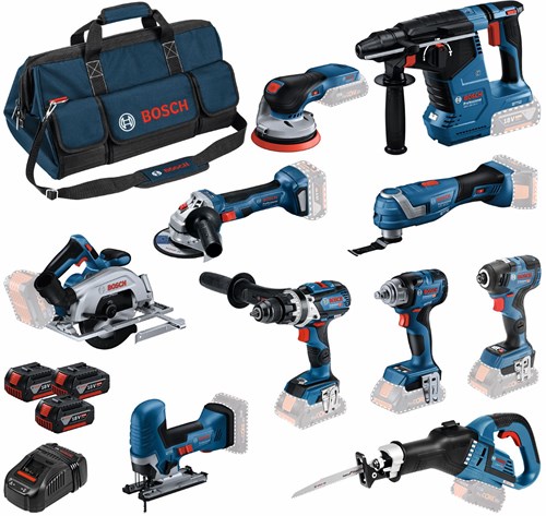 Chargez l'image dans la visionneuse de la galerie, Bosch blauw 0615a5004g | accu combiset 18v 10 machines in tas (3x 5.0ah accu + lader) - 0615a5004g