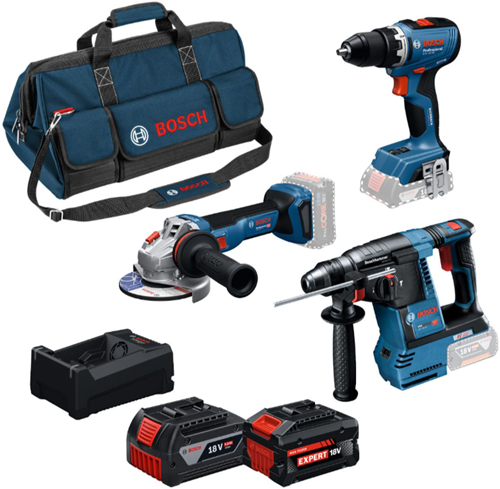 Chargez l'image dans la visionneuse de la galerie, Bosch blauw bosch professional 3-toolkit 18v - gereedschap combiset - gsr 18v-65 - gbh 18v-26 - gws 18v-11 - gba 18v 5.0 ah - exba 18v 5.5 ah - gal 12v 18v-80 lader