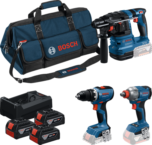 Load image into Gallery viewer, Bosch blauw accutoolkit 3 toolkit 18v gsr 18v-65 + gdx 18v-285 + gbh 18v-22 | 3x gba 18v 5.0ah + lader gal 12v-18v-80 - 0615a50093