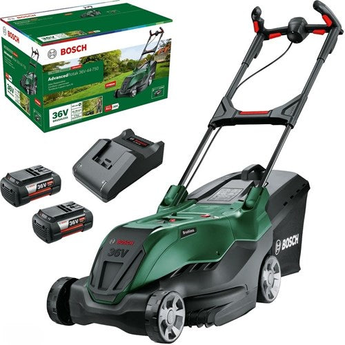 Load image into Gallery viewer, Bosch groen accu grasmaaier advancedrotak 36v-44-750 | 2x 4,0 ah accu + al 36v-20 lader en opvouwbare opvangbak - 06008b9g02