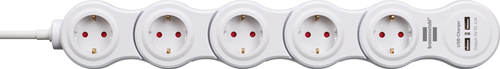 Load image into Gallery viewer, Brennenstuhl vario power stekkerdoos met usb 5-voudig wit, 1,4m h05vv-f 3g1,5 - 1155350210