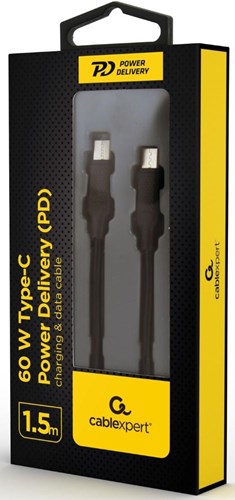 Afbeelding laden in galerijviewer, Enzo cablexpert usb-c - usb-c laadkabel 1,5m zwart - max 60w - 9530160