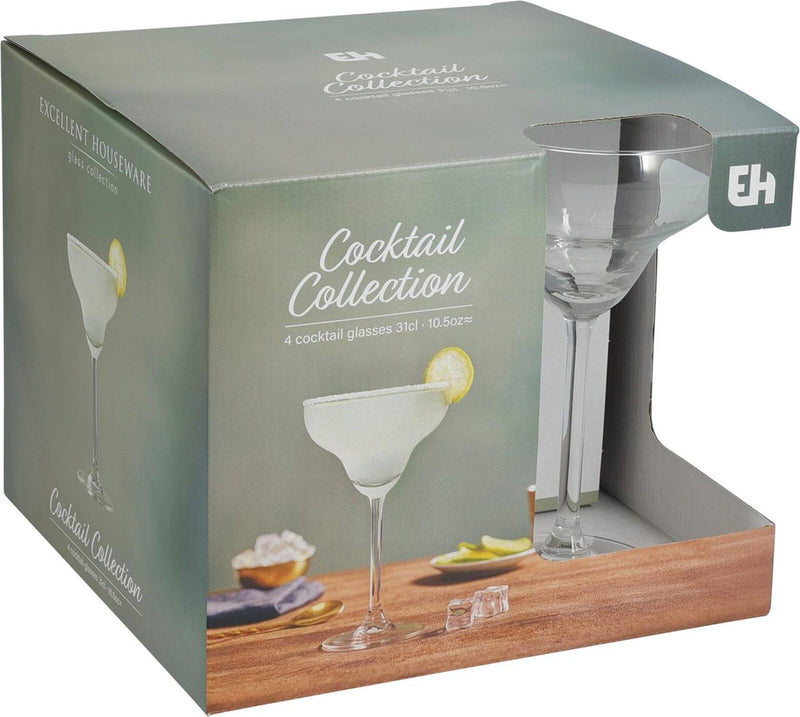 Afbeelding laden in galerijviewer, Excellent houseware cocktailglazenset 4-delig margaritamodel 300ml ã˜11xh18cm