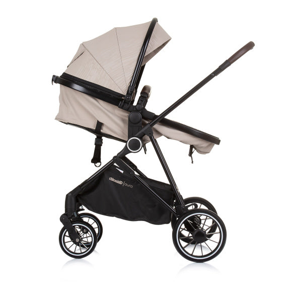 Load image into Gallery viewer, Chipolino aura opvouwbare 3-in-1 kinderwagen met luiertas macadamia beige zwart