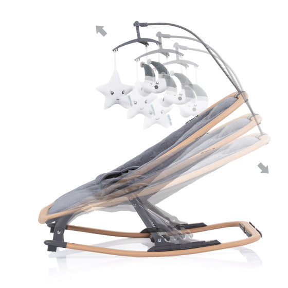 Load image into Gallery viewer, Chipolino velvet opvouwbare wipstoel met mobiel graphite wood grijs beige