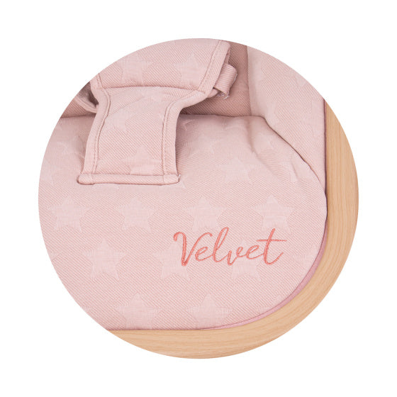Load image into Gallery viewer, Chipolino velvet opvouwbare wipstoel met mobiel rose water wood roze