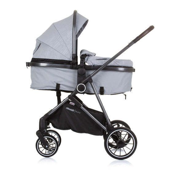 Load image into Gallery viewer, Chipolino aura opvouwbare 3-in-1 kinderwagen met luiertas ash grijs zwart