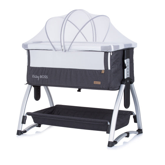 Load image into Gallery viewer, Chipolino baby boss co-sleeper met schommelfunctie klamboe anthracite grijs zilver