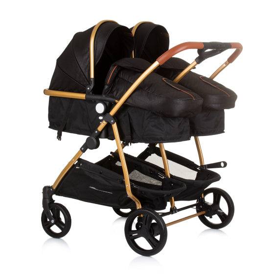 Load image into Gallery viewer, Chipolino duo opvouwbare kinderwagen voor 2 obsidian gold zwart