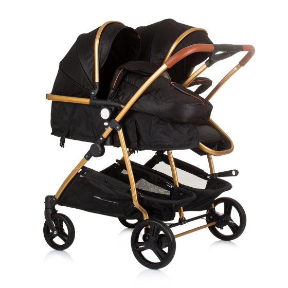 Load image into Gallery viewer, Chipolino duo opvouwbare kinderwagen voor 2 obsidian gold zwart