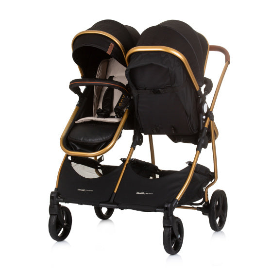 Load image into Gallery viewer, Chipolino duo opvouwbare kinderwagen voor 2 obsidian gold zwart
