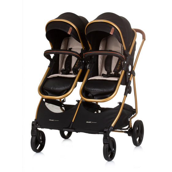 Load image into Gallery viewer, Chipolino duo opvouwbare kinderwagen voor 2 obsidian gold zwart