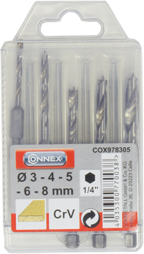 Load image into Gallery viewer, Connex set houtboren 3-8mm 6k 5dlg rood - cox978305