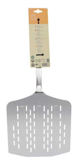 Load image into Gallery viewer, Cozze Pizzaschep met gaatjes Aluminium 66 cm zilver zwart