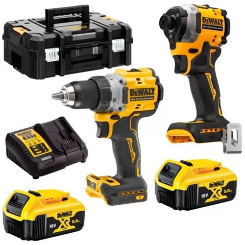 Afbeelding laden in galerijviewer, Dewalt dck2051p2t-qw | xr brushless twin kit 18v in tstak met dcd800 en dcf850 (2x 5.0ah accu + dcb1104 lader) - dck2051p2t-qw