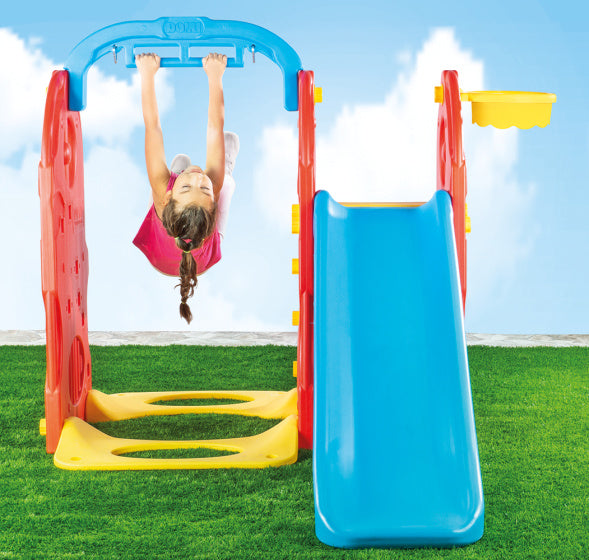Load image into Gallery viewer, Dolu 4-in-1 Speeltoestel met Glijbaan en Schommel Blauw Rood