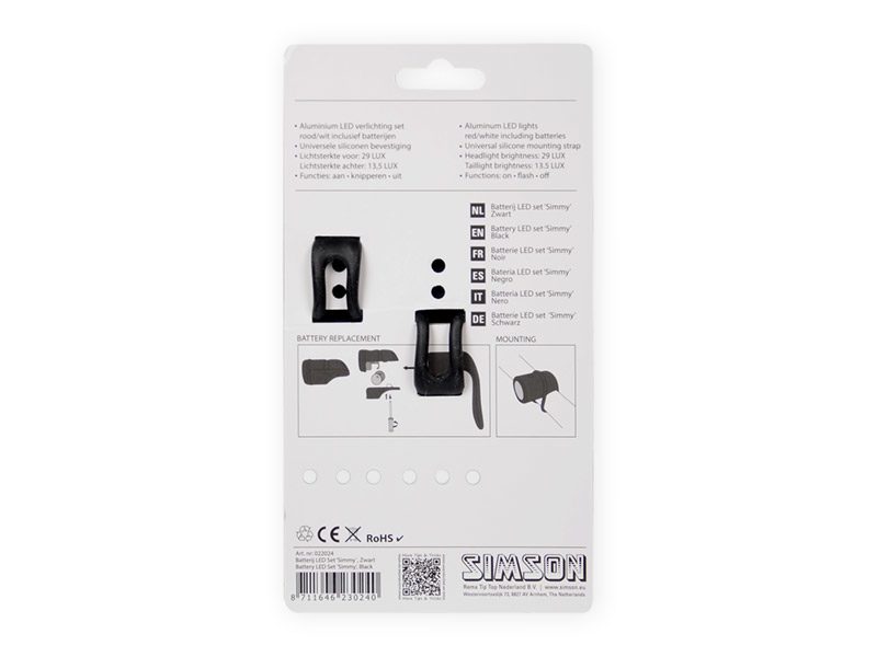 Load image into Gallery viewer, Simson verlichtingsset Simmy incl.batterijen zwart op kaart