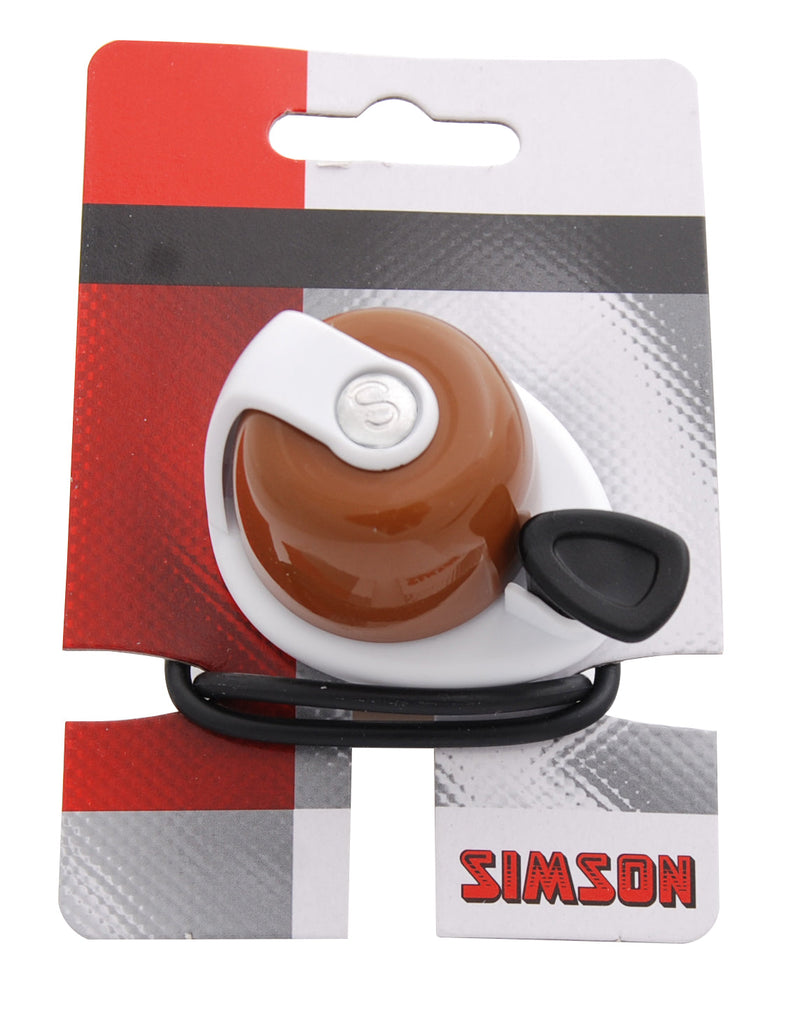 Load image into Gallery viewer, Simson fietsbel Allure bruin-wit op kaart