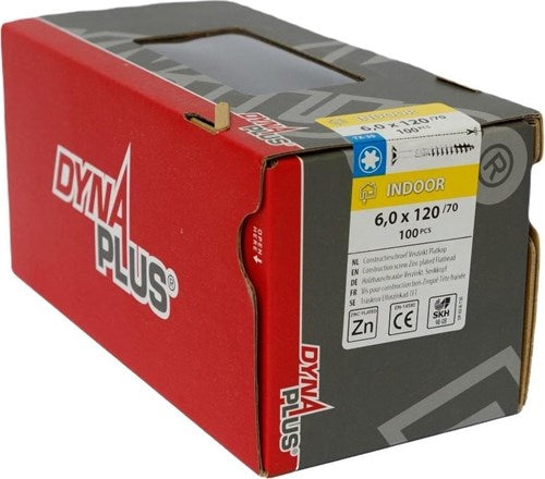 Cargue la imagen en el visor de la galería, Dynaplus constructieschroef verzinkt platkop deeldraad +snijpunt torx tx30 6.0x120 70 | 100 stuks - 0281.01.50801
