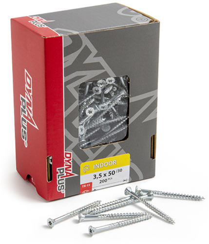 Cargue la imagen en el visor de la galería, Dynaplus unischroef spaanplaatschroef verzinkt platkop deeldraad torx tx15 3.5x50 30 | 200 stuks - 0281.01.17902
