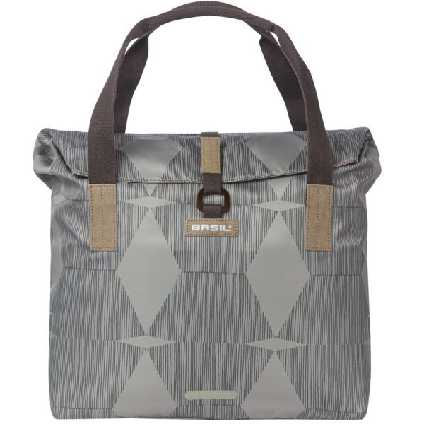 Load image into Gallery viewer, Basil Elegance fietsshopper, Green PET, waterkerende vouwsluiting, gepolsterde hand schouderbanden, 20-26L, taupe