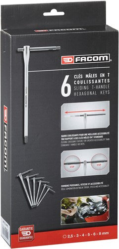 Load image into Gallery viewer, Facom set van 6 t-sleutels met verschuifbare stang - 84tcd.j6pb
