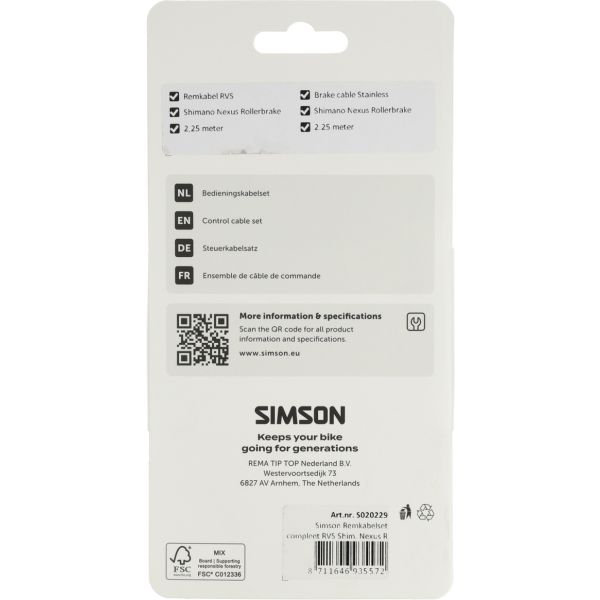 ギャラリービューアに画像をロードする, Simson remkabelset compleet rvs shim. nexus rollerbr. zwart
