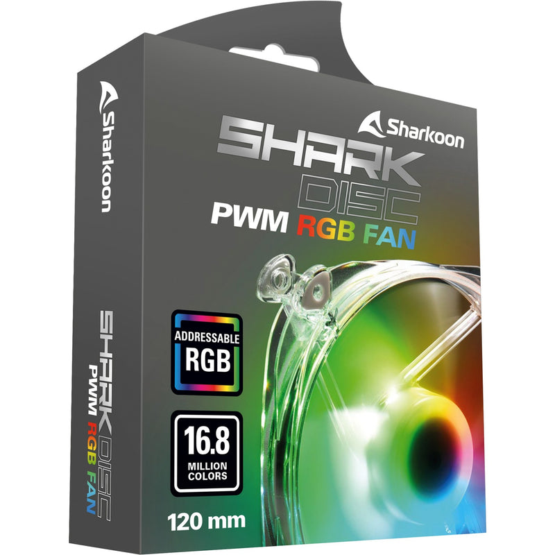 Load image into Gallery viewer, Sharkoon shark disc pwm rgb case fan (transparant, 120 x 120 x 25 mm)