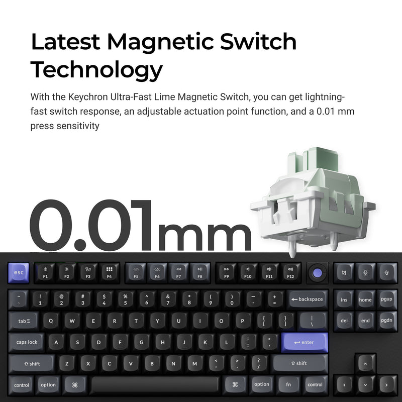 Load image into Gallery viewer, Keychron q3 he 8k magnetic switch keyboard (zwart, us lay-out (qwerty), ultra-fast lime, 80% (tkl) , rgb, hot swap, 8k)