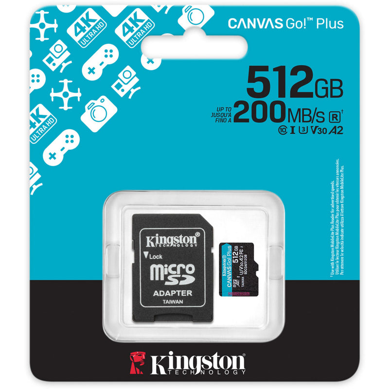 Load image into Gallery viewer, Kingston canvas go! plus microsdxc 512 gb geheugenkaart (zwart, incl. adapter, class 10, uhs-i u3, v30, a2)