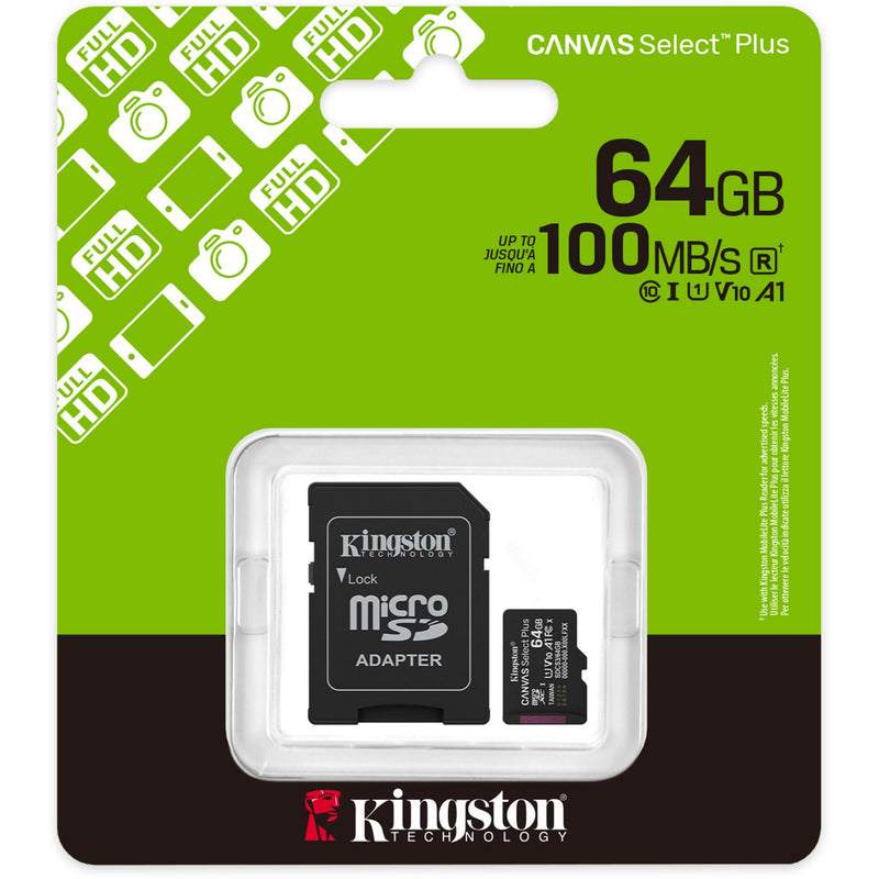 Load image into Gallery viewer, Kingston canvas select plus 64 gb microsdxc geheugenkaart (zwart, uhs-i u1, class 10, v10, incl. sd adapter)