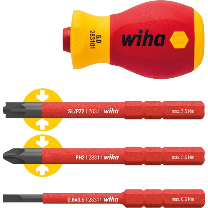 Load image into Gallery viewer, Wiha schroevendraaier met bithouderset electric slimvario (rood geel, stubby 4-delig met slimbits)