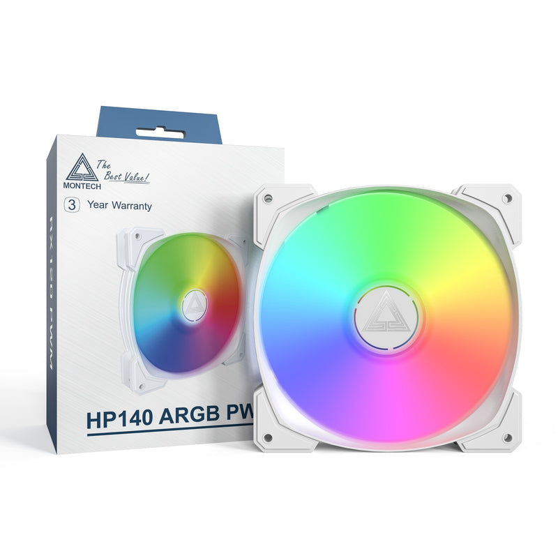 Load image into Gallery viewer, Montech hp140 argb pwm case fan (wit, 140 x 140 x 25 mm)