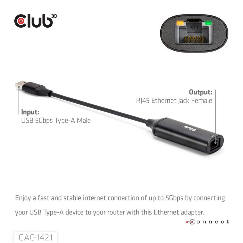 Cargue la imagen en el visor de la galería, Club 3d usb-a naar rj45 ethernet 5gbps adapter (zwart)