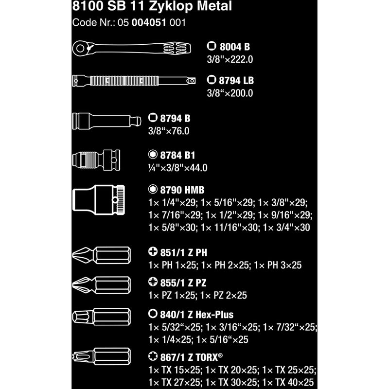 Load image into Gallery viewer, Wera 8100 sb 11 zyklop metalen ratelset, 3 8 gereedschapsset (zwart groen, 29-delig, volledig metalen ratel met vierkantaandrijving)