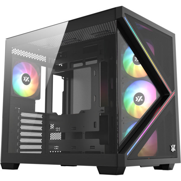 Laden Sie das Bild in Galerie -Viewer, Xyz pc gear qubex midi tower behuizing (zwart | 2x usb-a | 1x usb-c | tempered glass)