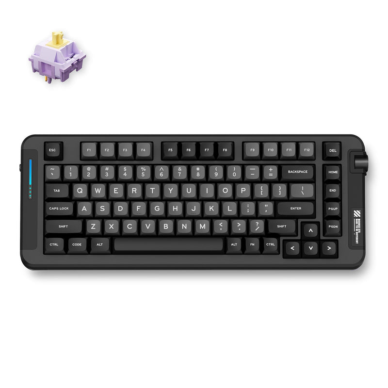 Cargue la imagen en el visor de la galería, Mchose x75 black hyacinth wireless gasket mount mechanical rgb toetsenbord (zwart, us lay-out (qwerty), ktt hyacinth, 75%, rgb, hot swap, double-shot pbt, draadloos | bluetooth | usb-c)