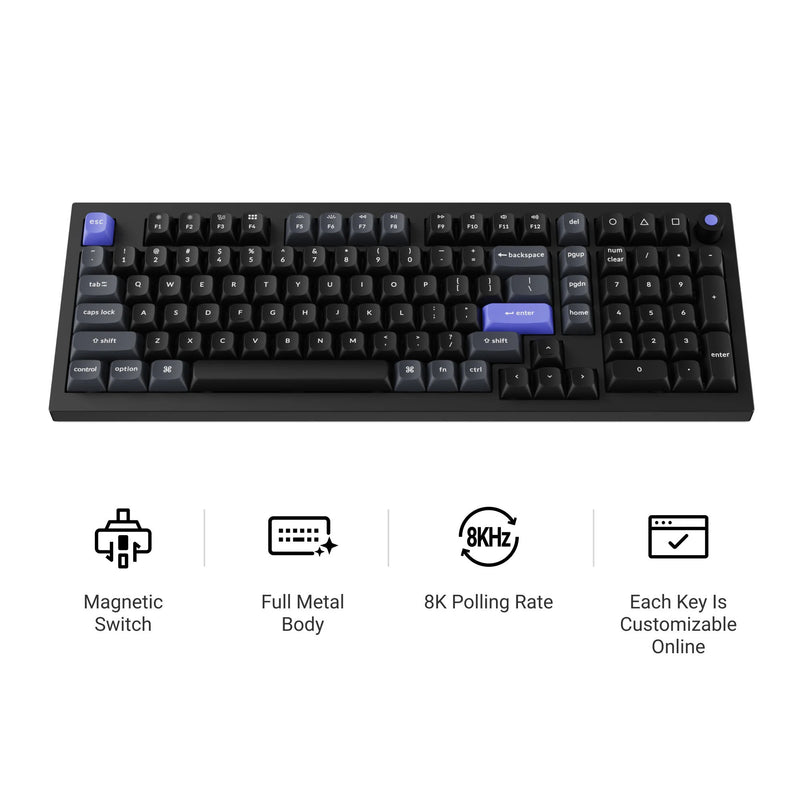 Load image into Gallery viewer, Keychron q5 he 8k magnetic switch keyboard (zwart, us lay-out (qwerty), ultra-fast lime, 96%, rgb leds, osa double-shot pbt, hot swap, knob)