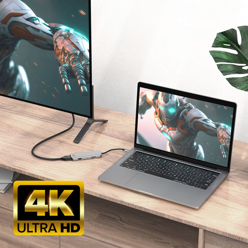 Afbeelding laden in galerijviewer, Act connectivity usb-c 4k multiport adapter voor 2 hdmi schermen, usb-a datapoort (aluminium)