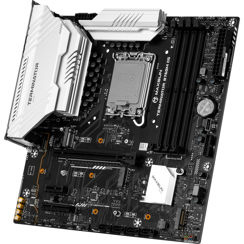 Afbeelding laden in galerijviewer, Maxsun ms-terminator b760m d5 wifi 6e socket 1700 moederbord (zwart, raid, 2.5 gb-lan, wlan, bt, sound, µatx)